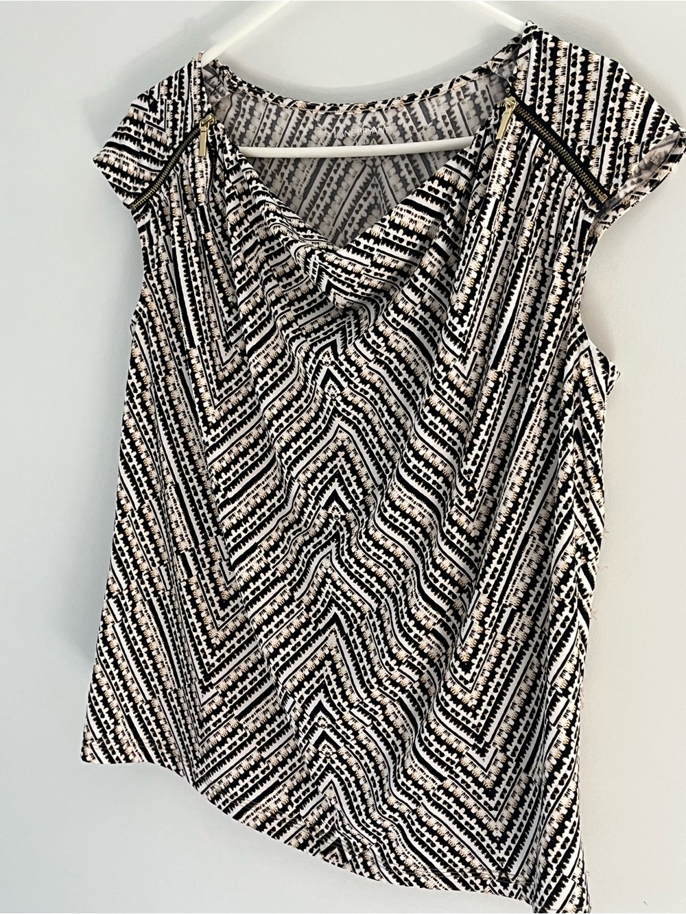 Lane Bryant Black and White Zigzag Cap-Sleeve Top